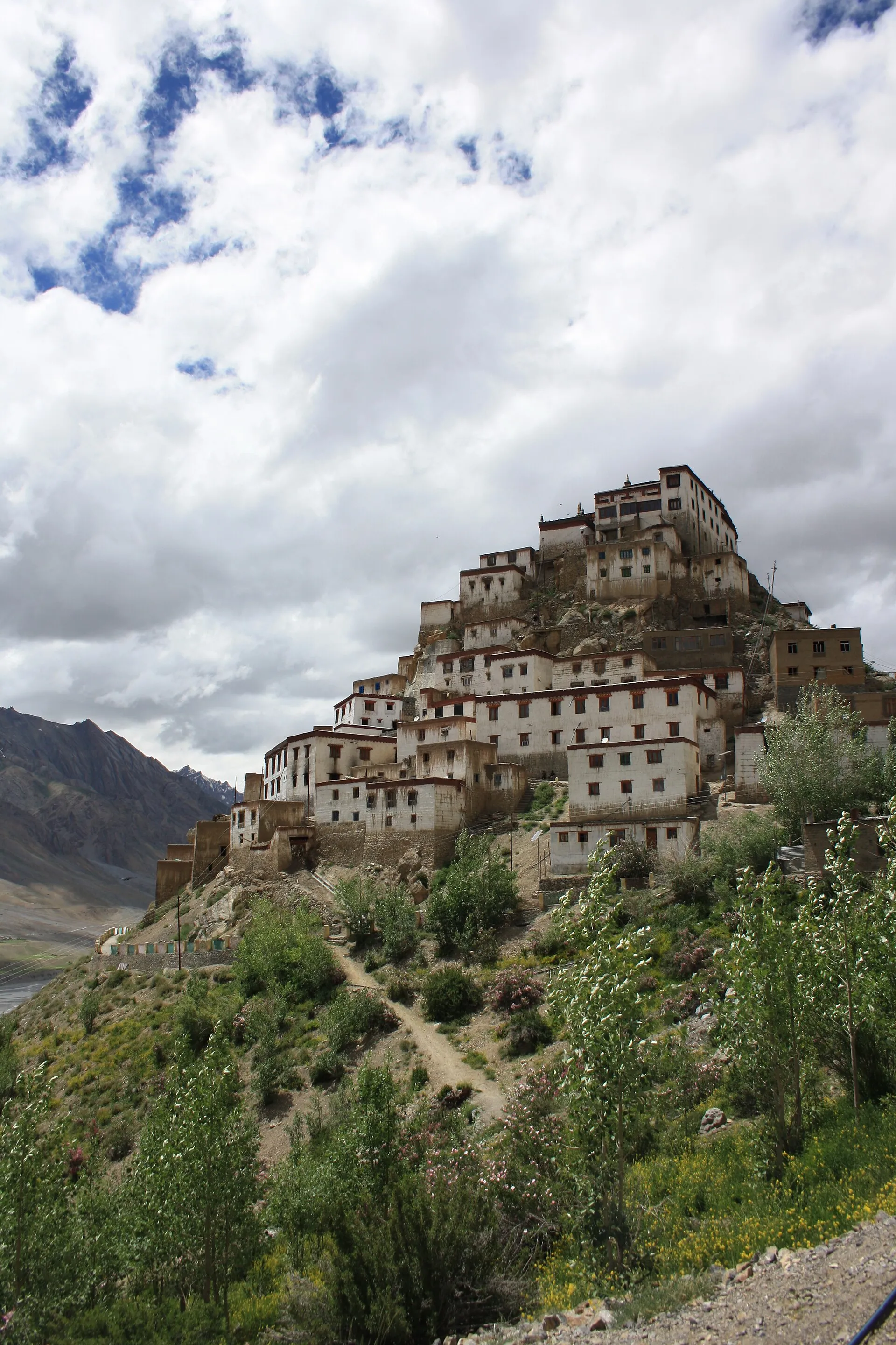 Prayer flags over the Spiti valley near Kibber, Himachal Pradesh